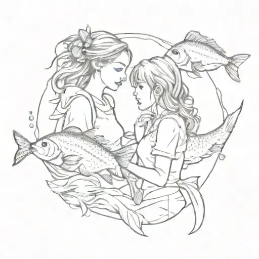 2 Gilrs With Fish And Water