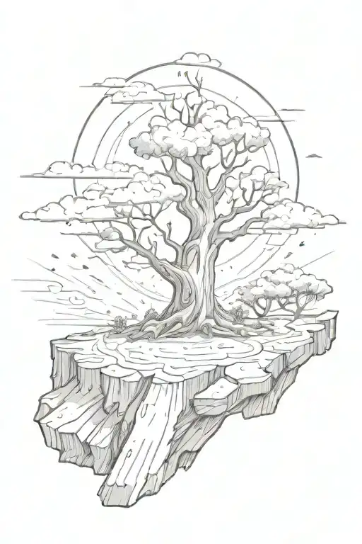 Sun Rays Through Clouds On A Tree Stump