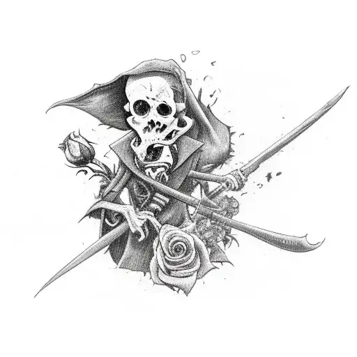 Plague Doktor With A Scythe And A Rose In Hands