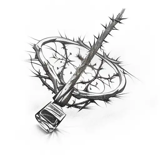 Whiskey Bottle With A Crown Of Thorns Embedded Into It