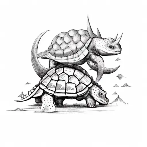 Triceratops Riding A Turtle And Eating A Cookie