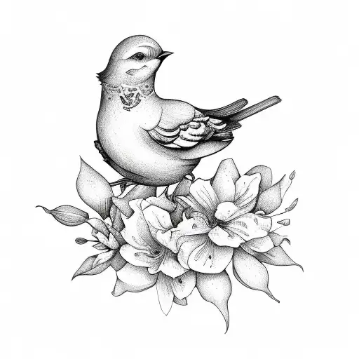 Bird In Flowers