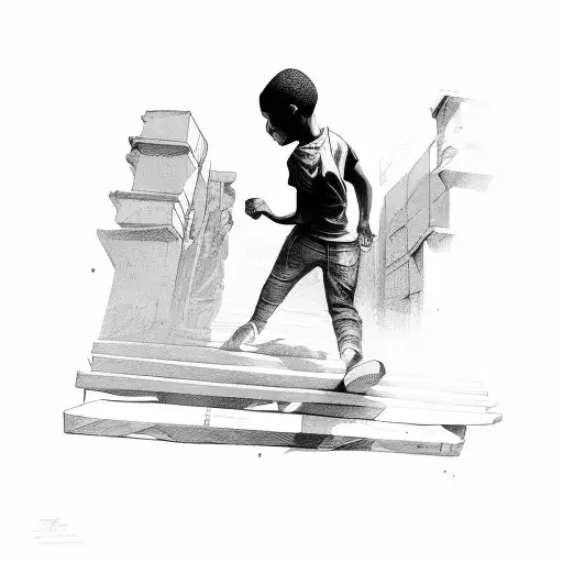 Black Boy Trying To Pull Forward While Shadows Pull Him Back