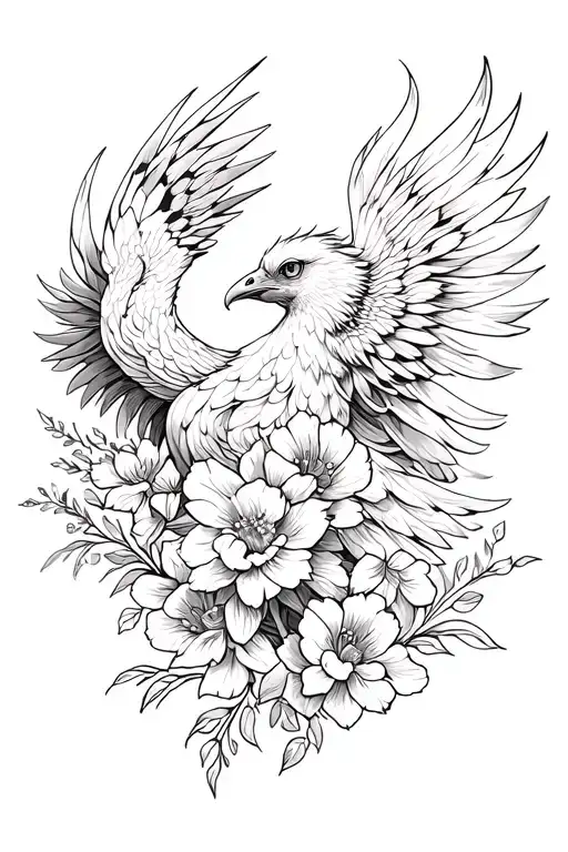 Flower And Phoenix From The Front View Point