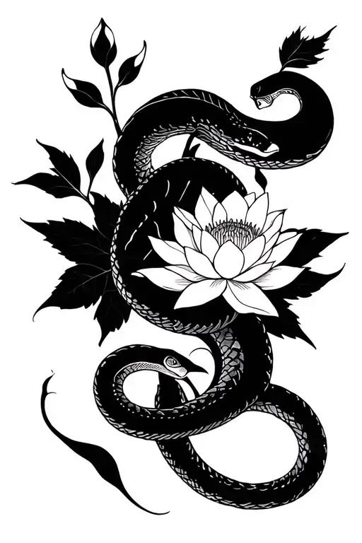 Snake W Lotus Flowers