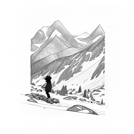 Mountain Scene With Wife Dog And Baby