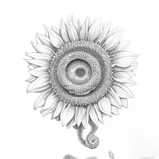 Snake On A Dagger With Sunflower And Daisy In The Background