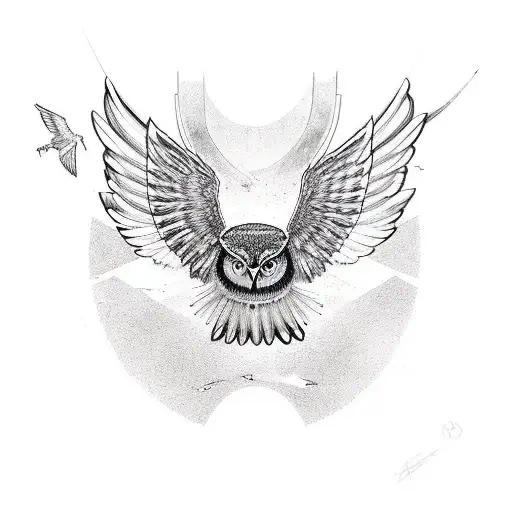 Owl With Widespread Wings Polynesian Style