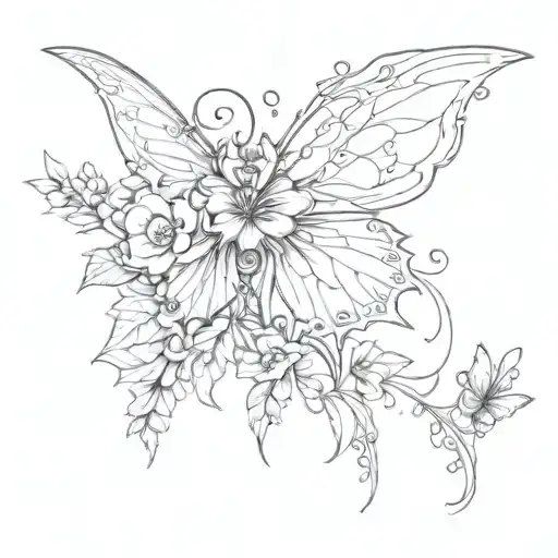 A Fairy Wings And Flower Tattoo Design