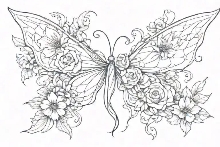 A Fairy Wings And Flower Tattoo Design