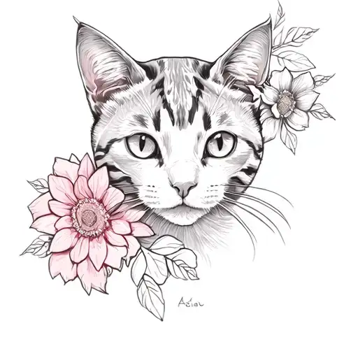 Cat And Flowers