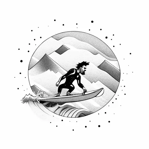 A Surfer Catching A Wave With A Mountain Backdrop