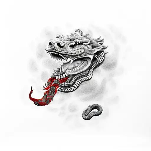 Foo Dog With Snake With Red On Arm For Men