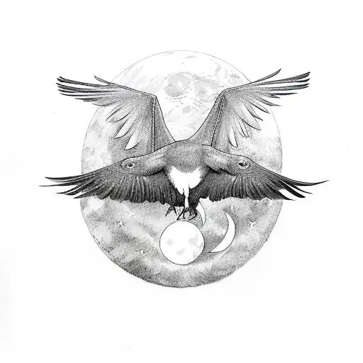 Raven With Moon Cycle Tattoo