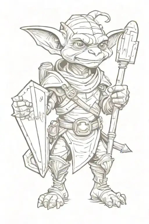 Cartoon Goblin In Armor Holding Road Sign Main Road