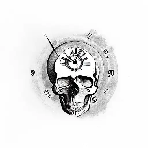 Half Skull With Clock With The Words Pulvis Et Umbra Sumas