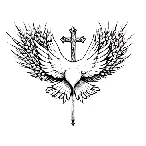 Cross And Dove With Ears Of Wheat And Heart