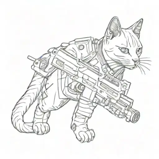 Space Cat With Gun With Flowy Cyber Sigilism