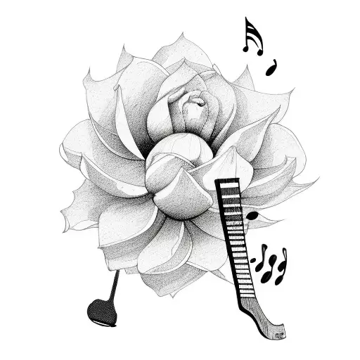 Guitar With Magnolia Flowers And Music Notes For Dad Tattoo