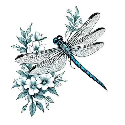 Dragonfly And Flowers