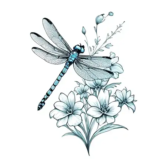 Iris Dragonfly And Flowers