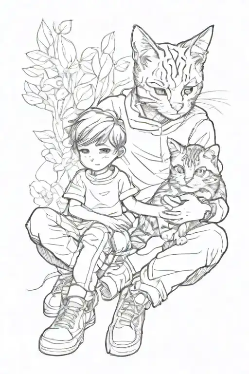Boy And Cat Sitting