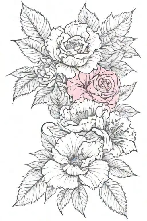 Rose And Hibiscus Flowers Sunflower Carnations Sleeve Tattoo Pink And Red Pretty