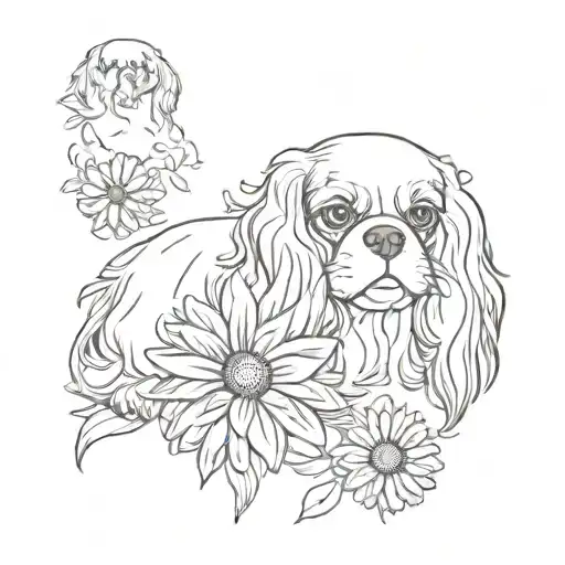 Cavalier King Charles Spaniel And A Daisy