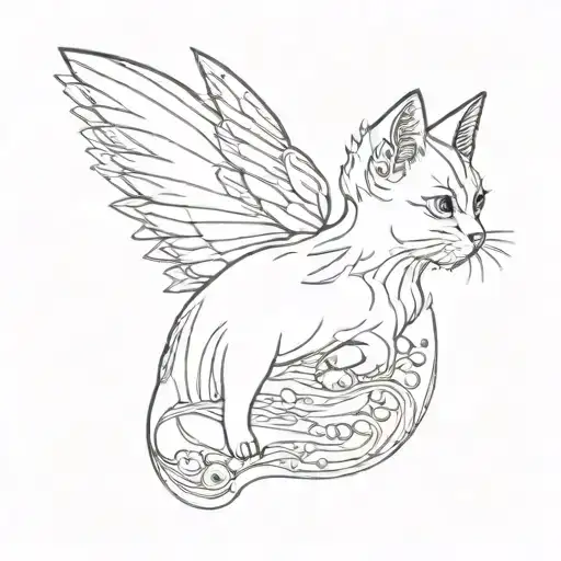Cat With Wings In Minimalist Style