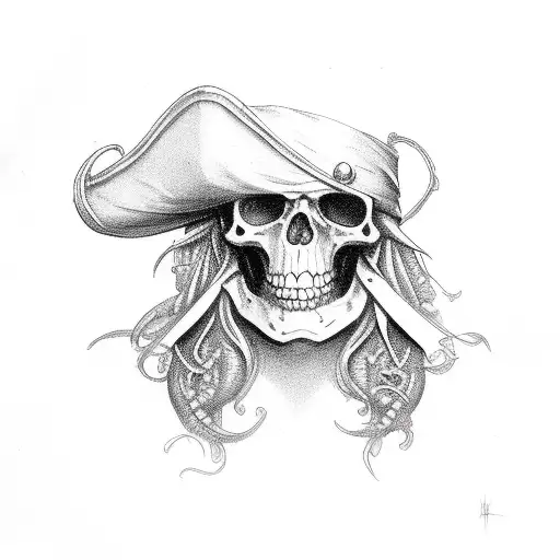 Bordered Neo Traditional Pirate Ladyhead