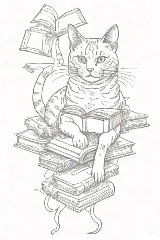 Cat With Books Floating