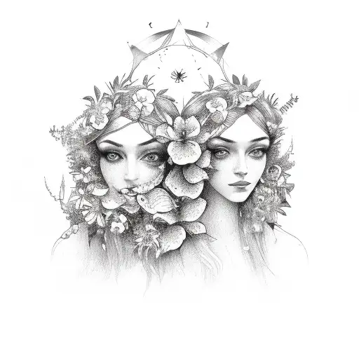 Gemini With Flowers And Nature