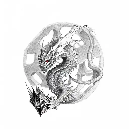 Bone Dragon Holding A D20 Dice