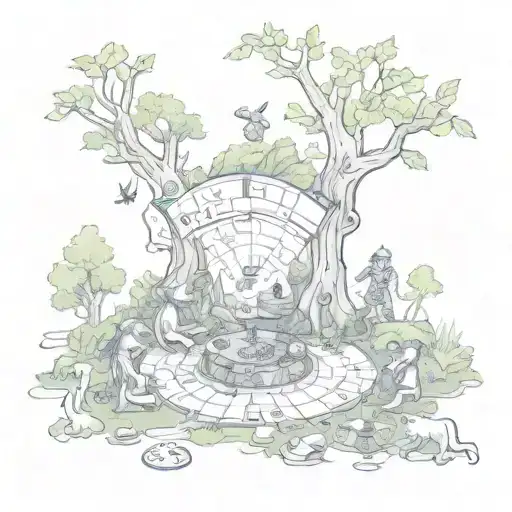 Fantasy Creatures Playing In A Magical Forest And A Board Game