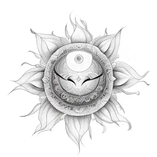 2 Lotus Flower With A Sun And Moon Behind Each