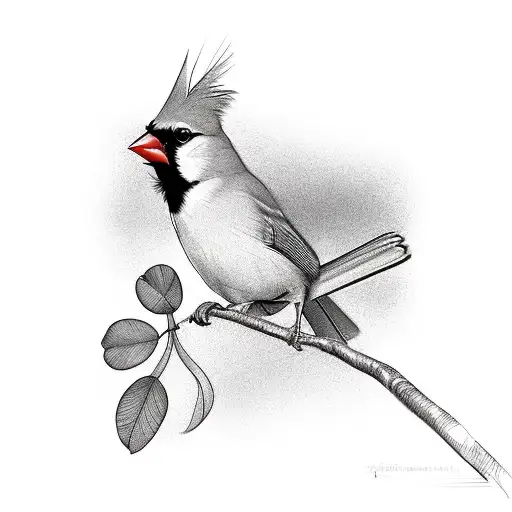 A Red Cardinal With A Four Leaf Clover While The Bird Was Sitting On A Branch