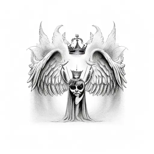 Angel And Devil Wing With Crown In Middle