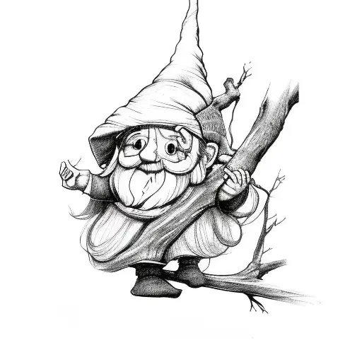 Gnome On A Tree Branch