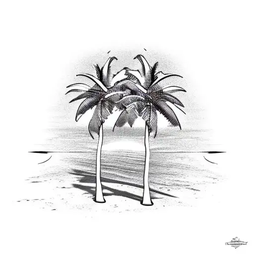 Palm Trees In Shape Of A Heart With Sunset On Beach In The Middle Tattoo