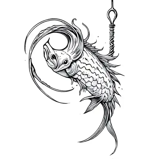 Fish Hook And Ocean Wave Design