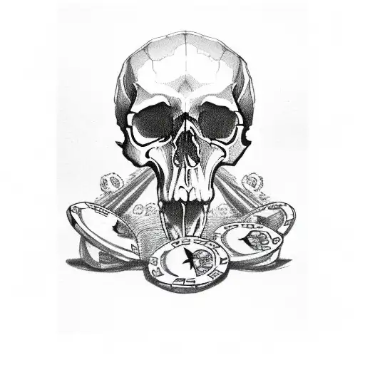 A Skull With A Poker Of Aces In The Background