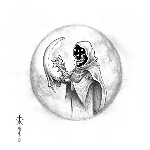 Grim Reaper With Moon And Crow And Lantern