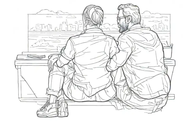 Dad And Daughter Sitting Back View