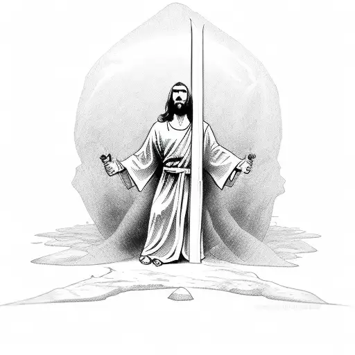 Jesus With A Sword Plunged Into Satan