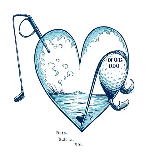 Fishing Pole With A Golf Club Inside A Heart With A Birthdate Inside The Heart