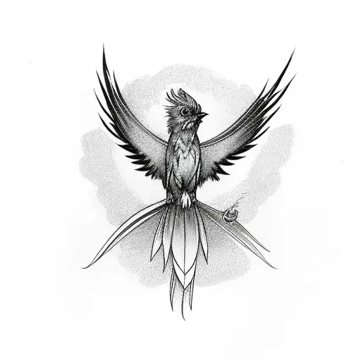 Firebird With A Black Outline With Bright Plumage Along The Edges Of The Feathers