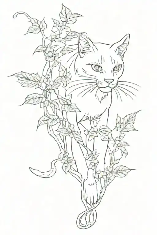 Outline Of A Walking Cat Surrounded By Poison Ivy Vines No Face