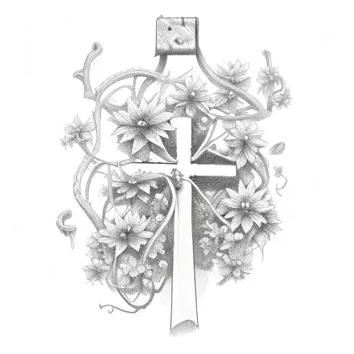 A Vine Wrapping Around A Cross With Minimal Flowers