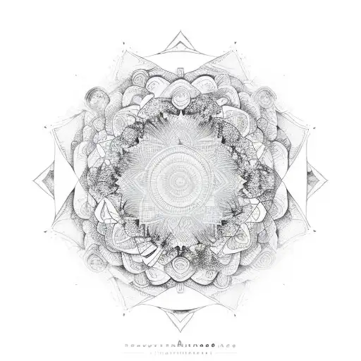 Bamboo Forest With Mandala Patterns On A Mountain Top With Clouds