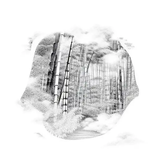 Bamboo Forest On A Mountain Top With Clouds